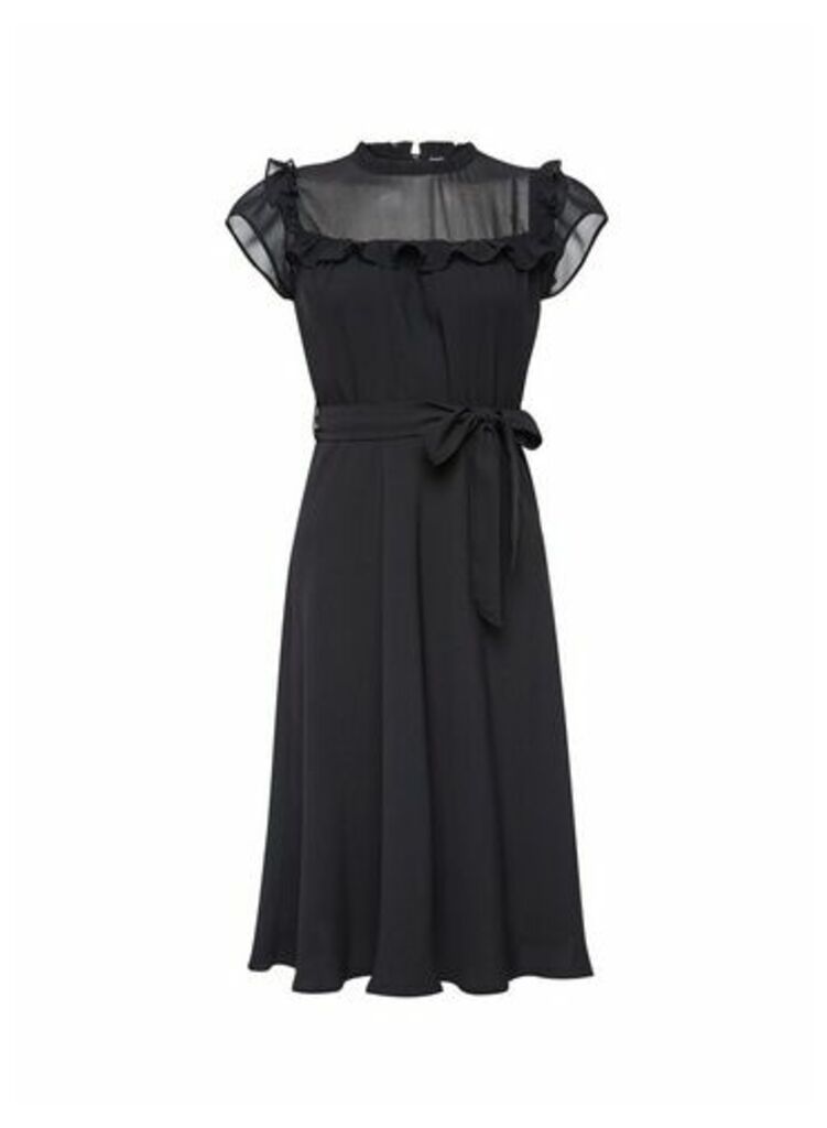 Womens **Billie & Blossom Petite Black Ruffle Midi Dress, Black