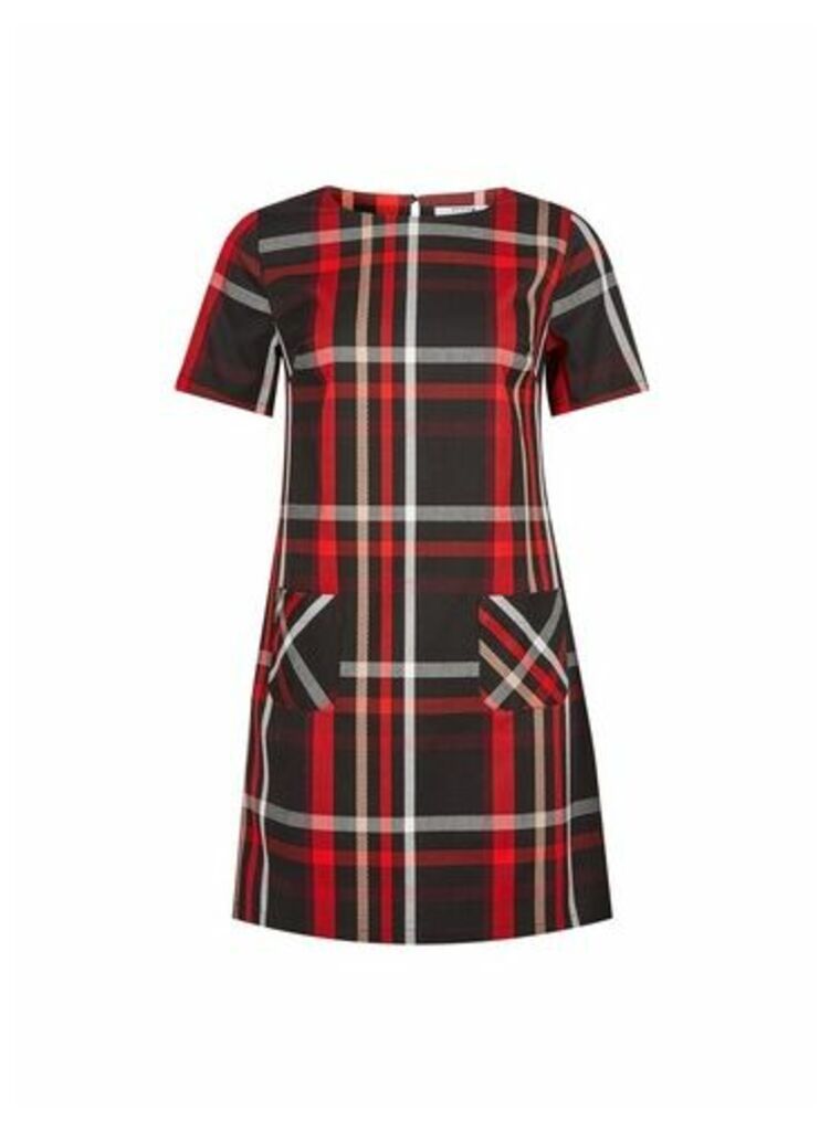 Womens Petite Red Check Print Shift Dress, Red