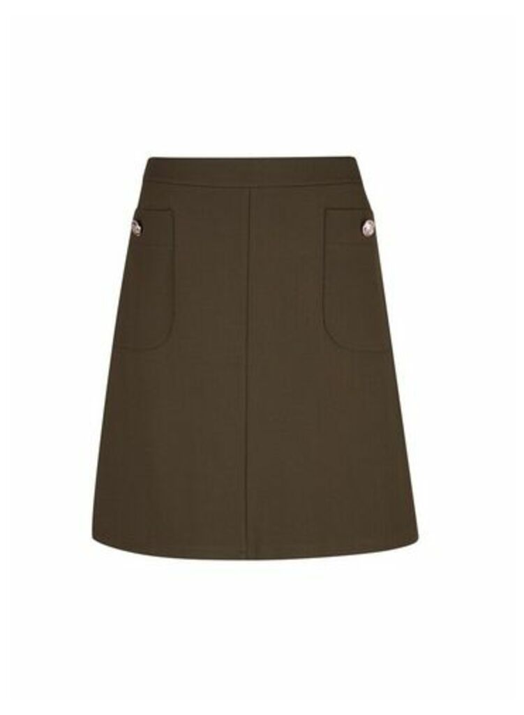 Womens Tall Khaki Popper Mini Skirt, Khaki