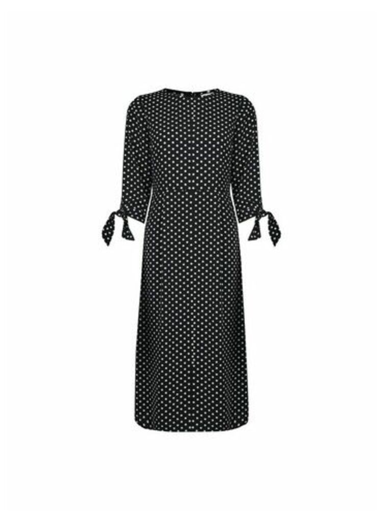 Womens Petite Monochrome Spot Print Midi Shift Dress- Black, Black