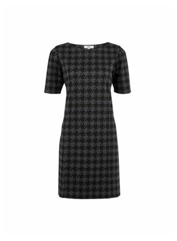 Womens **Tall Grey Dogtooth Checked Shift Dress, Grey