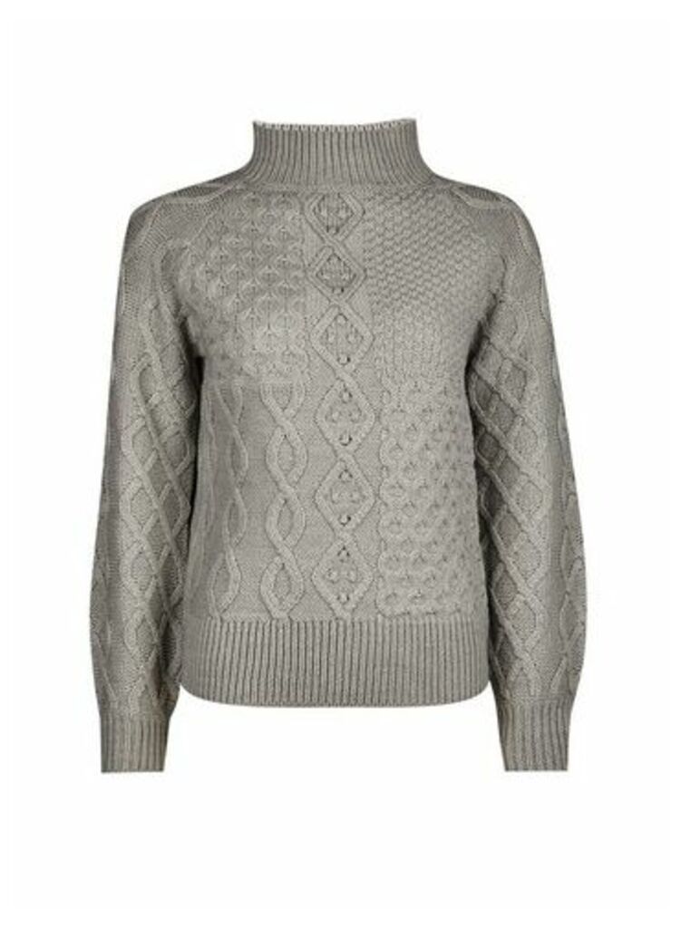 Womens Petite Grey Cable Jumper, Grey