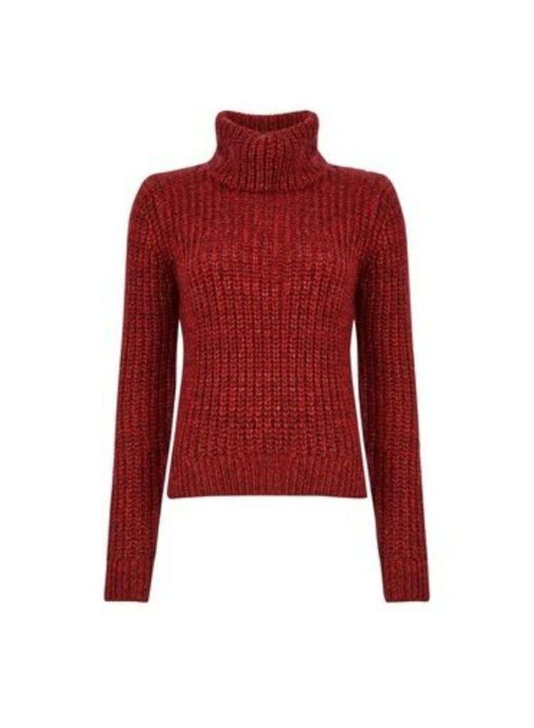 Womens Rust Chunky Roll Neck Jumper - Red, Red