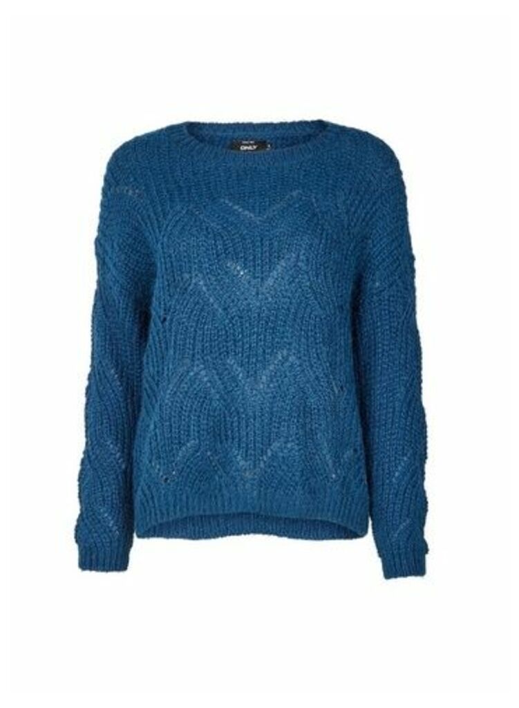 Womens **Only Blue Knitted Jumper, Blue