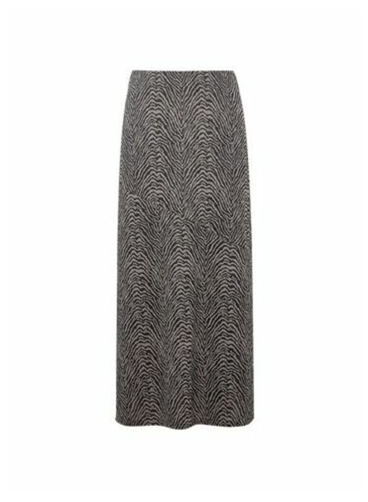Womens Black Zebra Print Midi Skirt - Grey, Grey
