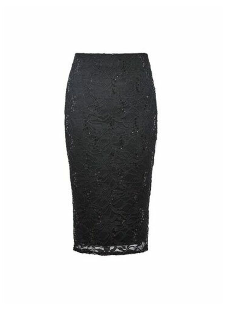 Womens Black Lace Pencil Skirt, Black