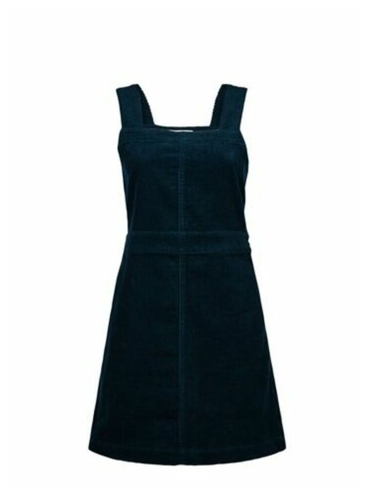 Womens Petite Teal Square Neck Pinafore Dress- Blue, Blue
