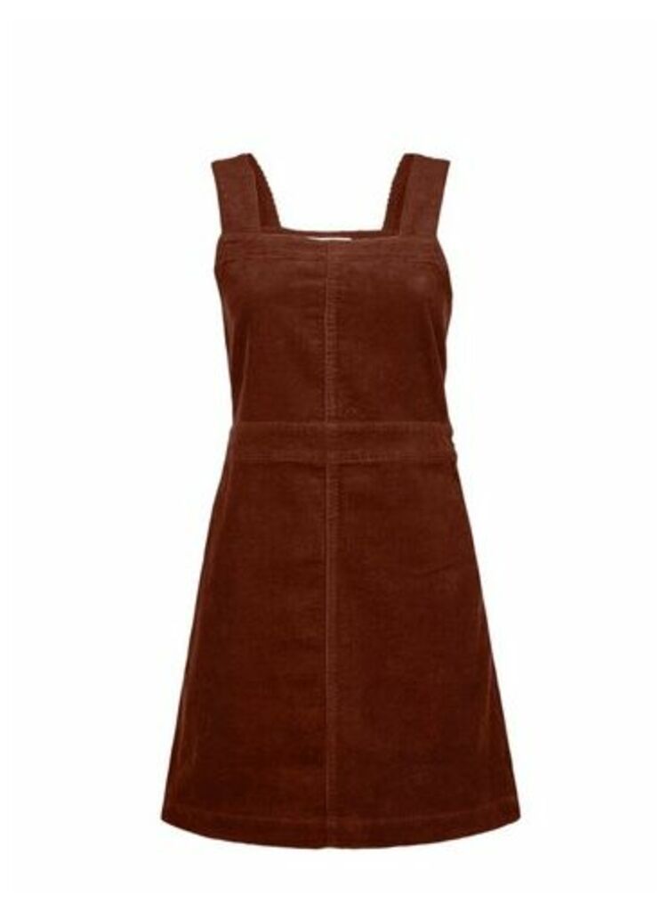 Womens Dp Petite Tan Square Neck Pinafore Dress - Brown, Brown
