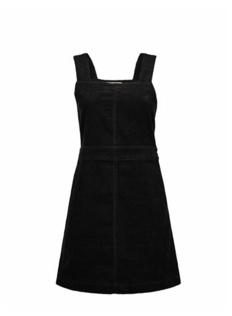 Womens Petite Black Square Neck Pinafore Dress, Black