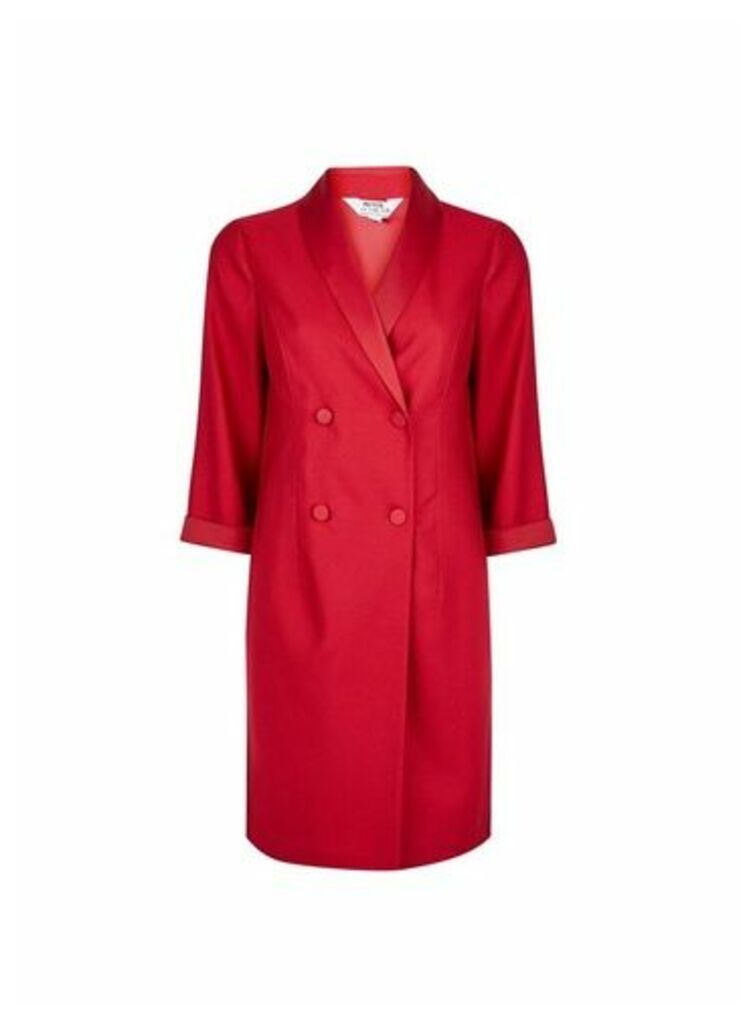 Womens Dp Petite Red Tuxedo Wrap Dress, Red