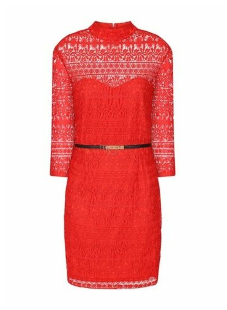 Womens **Paper Dolls Red Lace Bodycon Dress, Red