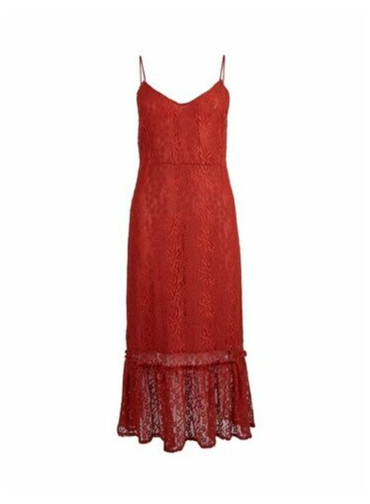 Womens Vila Red Lace Camisole Midi Dress, Red