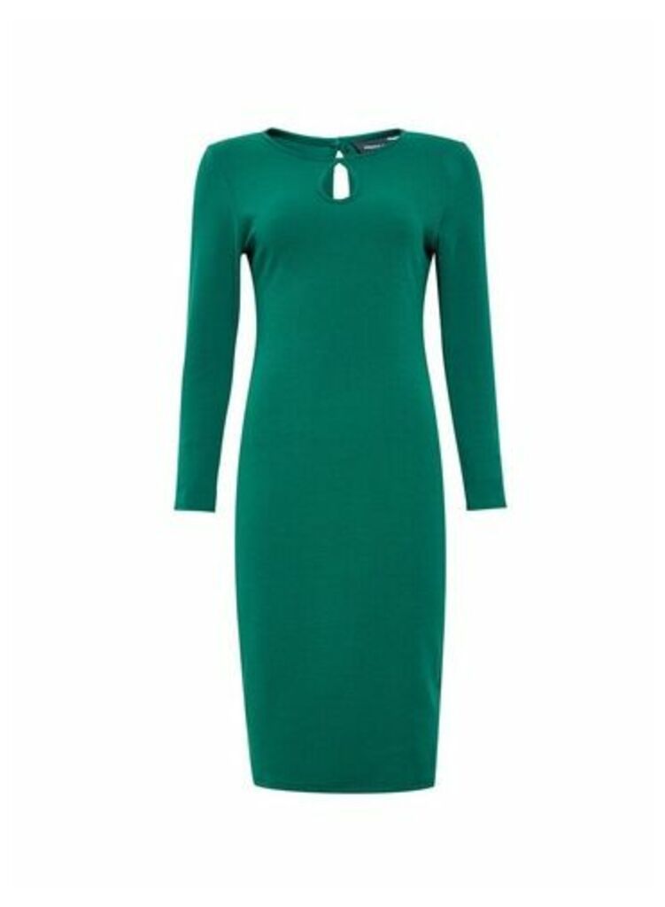 Womens Green Long Sleeve Keyhole Bodycon Dress, Green