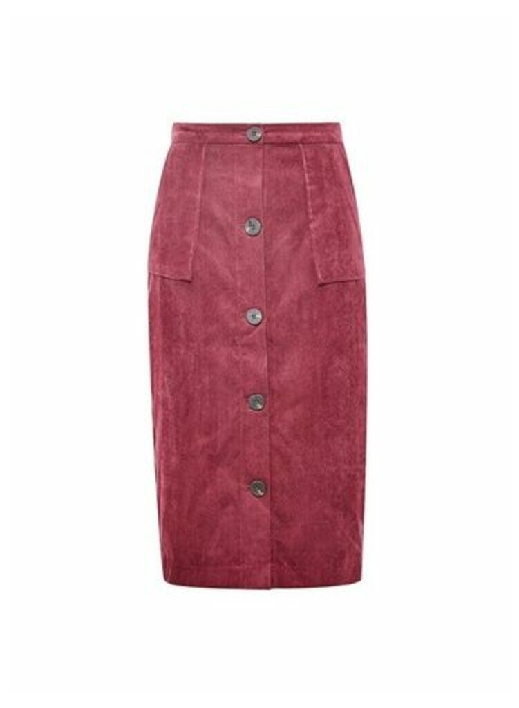 Womens **Vila Burgundy Corduroy Button Skirt - Red, Red