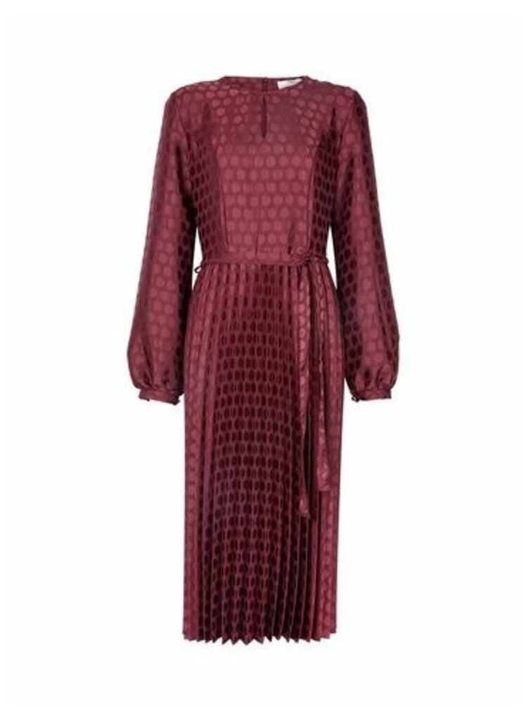 Womens **Dp Tall Berry Jacquard Pleated Midi Dress - Purple, Purple