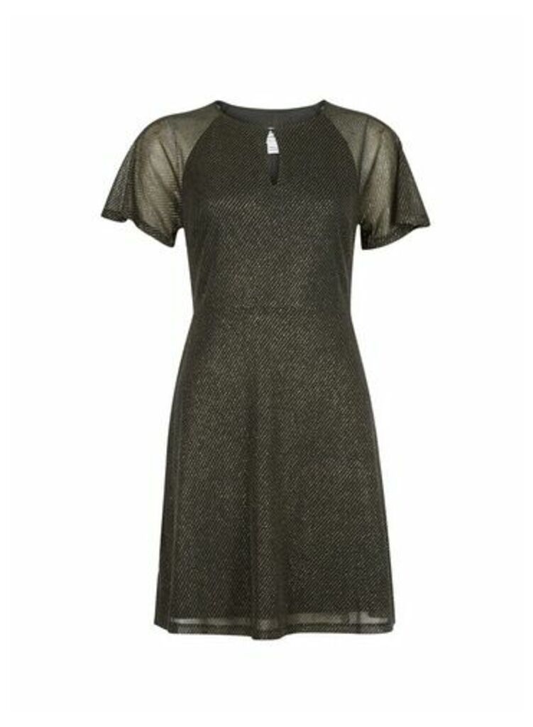 Womens Dp Petite Gold Shimmer Fit And Flare Dress, Gold