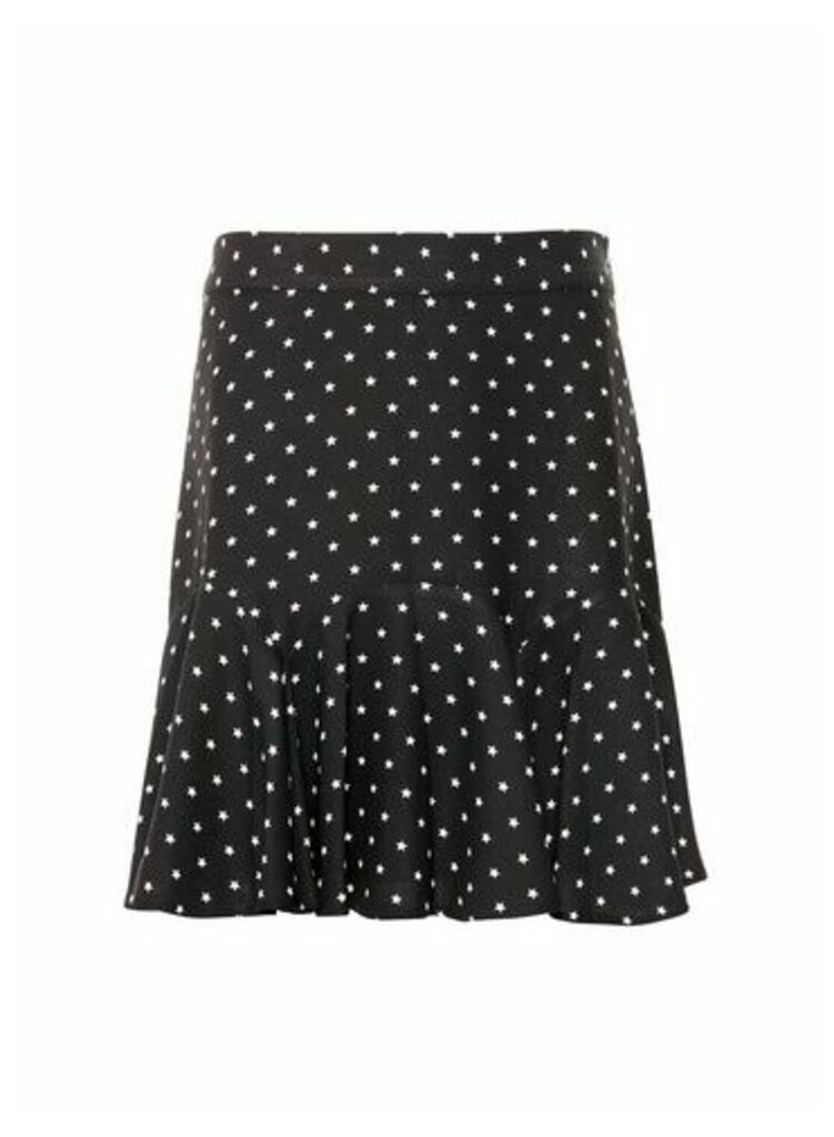 Womens Lola Skye Black Star Print Flounce Skirt, Black