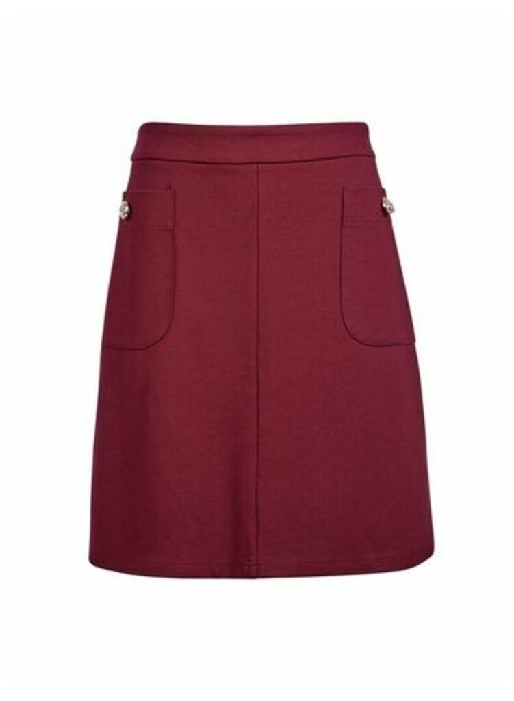 Womens Tall Wine Red Popper Mini Skirt, Red