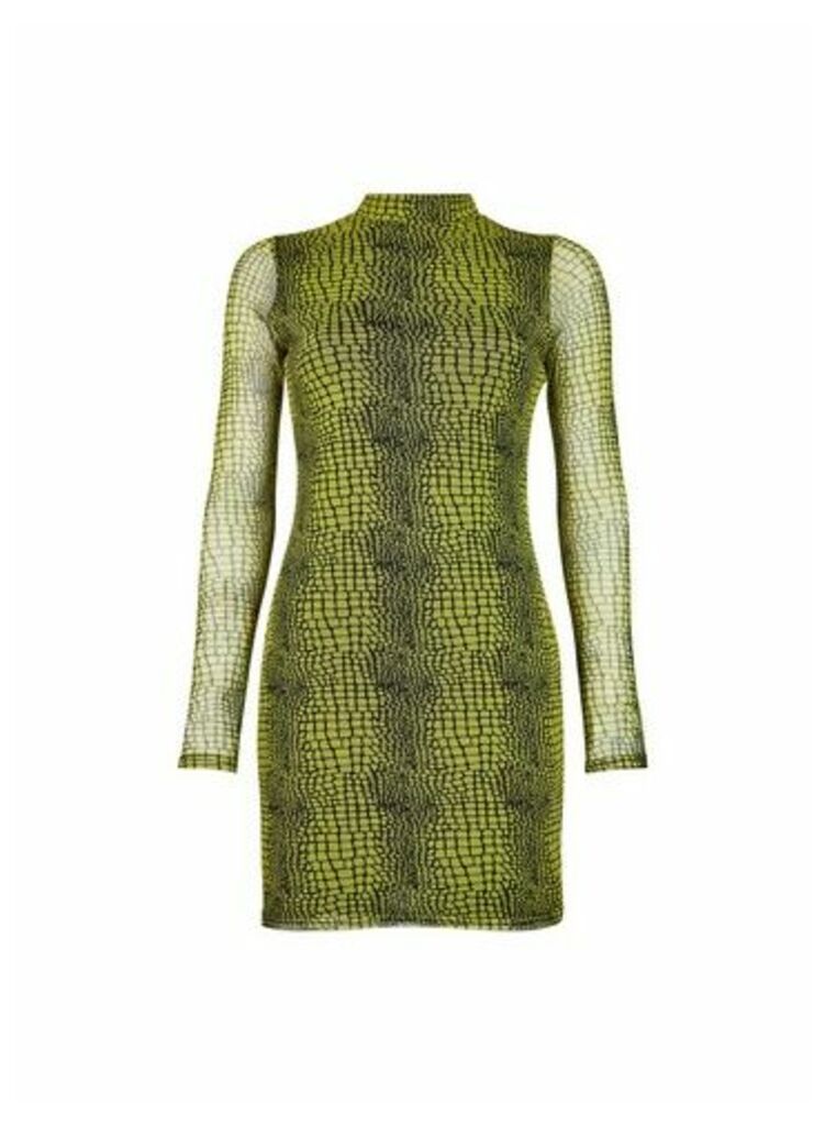 Womens **Lola Skye Green Animal Print Mesh Dress, Animal