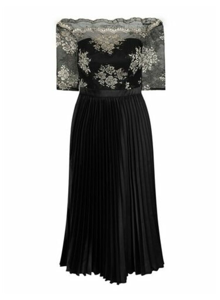Womens Chi Chi London Black And Gold Embroidered Midi Dress, Black