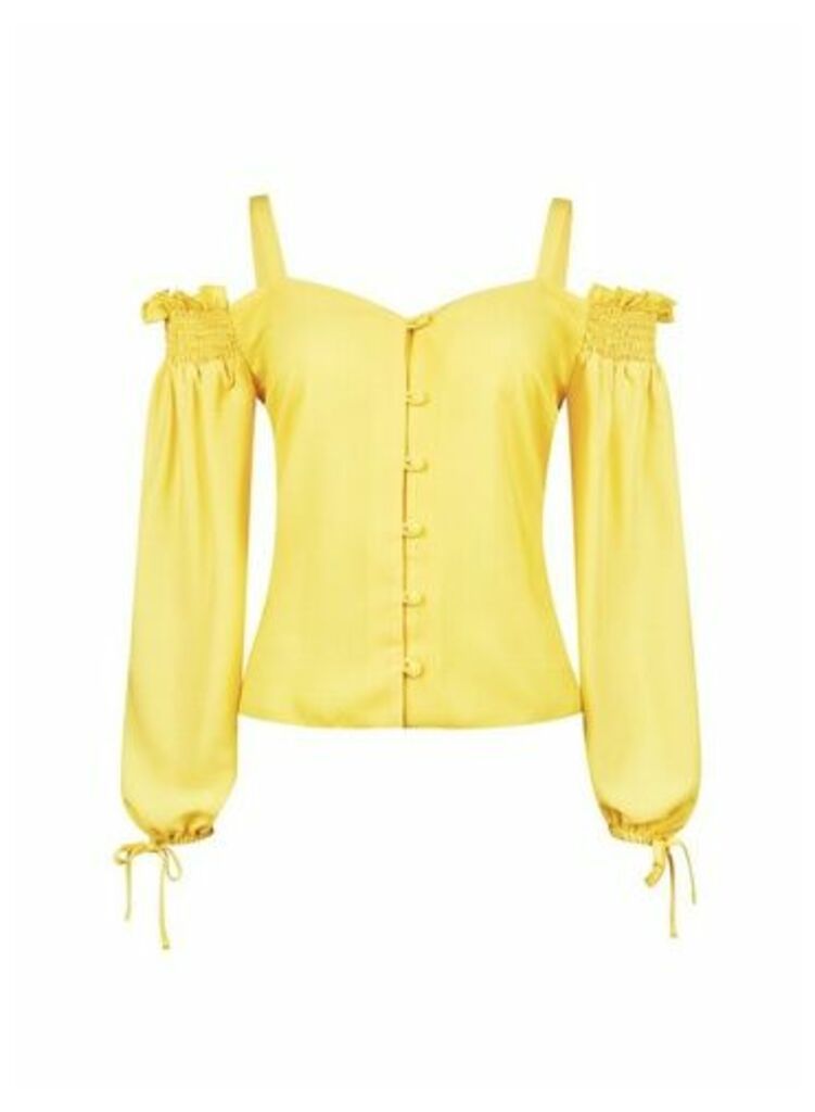 Womens Lemon Cold Shoulder Milkmaid Top - Yellow, Yellow