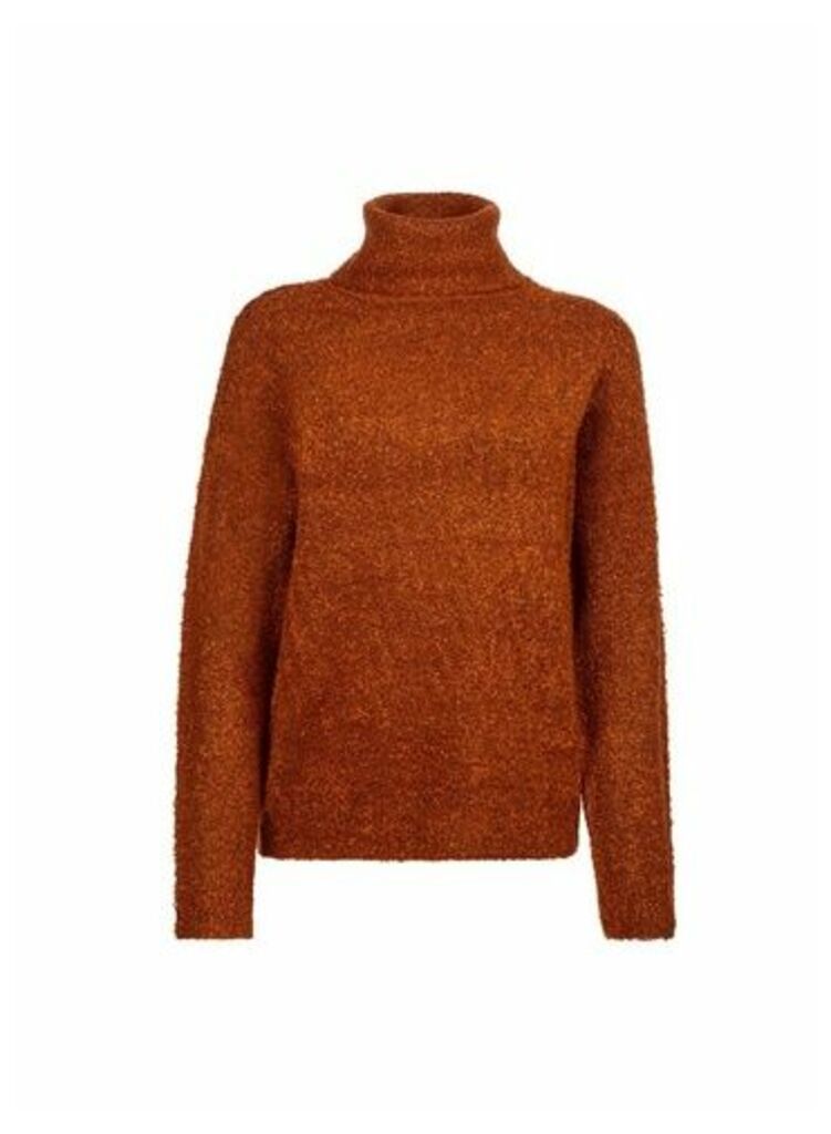 Womens Tobacco Boucle Roll Neck Jumper- Brown, Brown