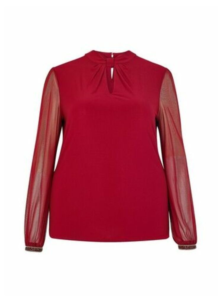 Womens **Billie & Blossom Curve Wine Knot Neck Blouse- Red, Red
