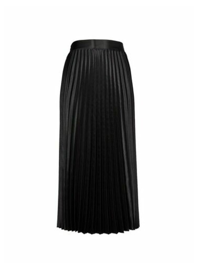 Womens Black Satin Pleat Skirt, Black