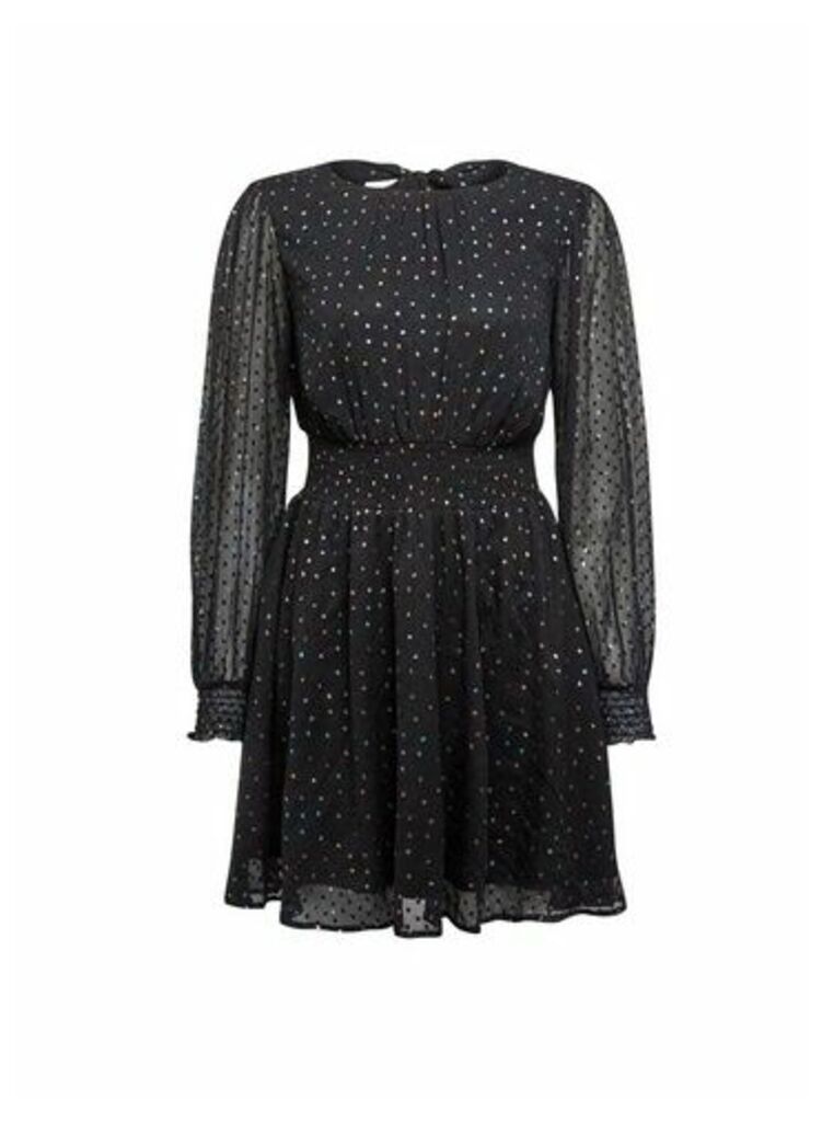 Womens Lola Skye Black Chiffon Polka Dot Print Fit And Flare Dress, Black