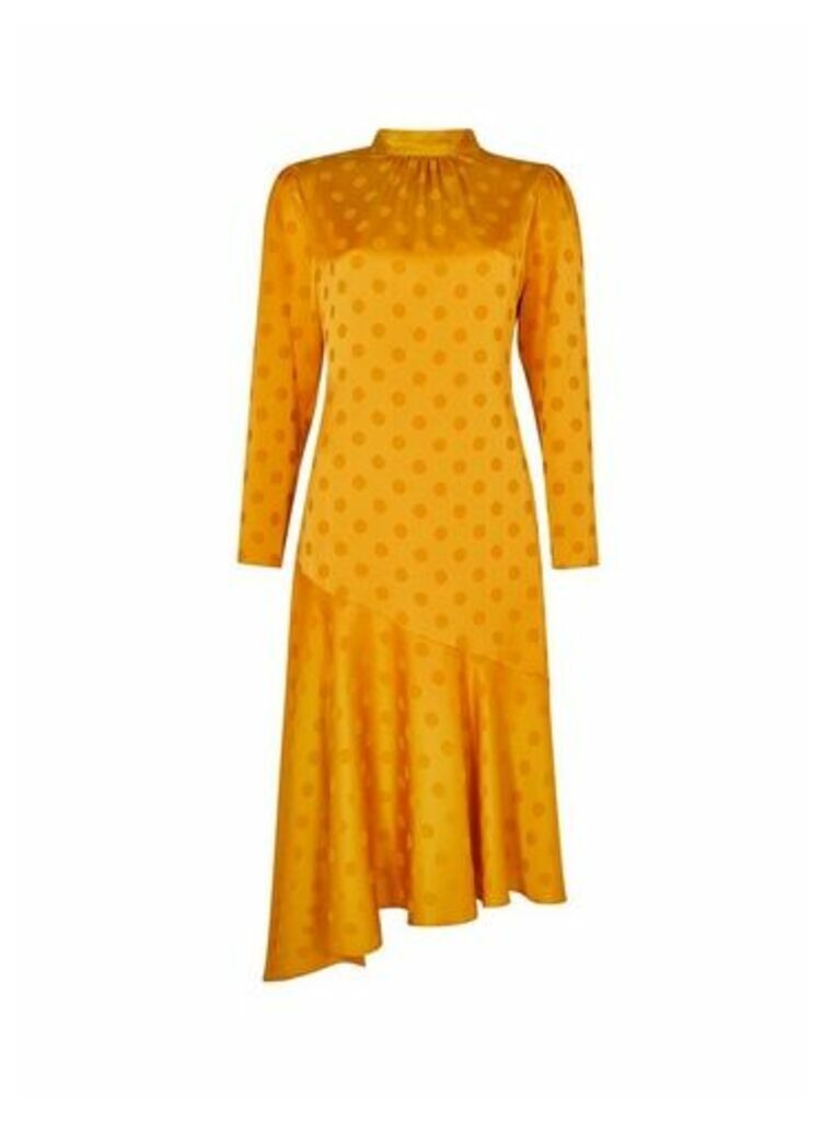Womens Yellow Spot Print Jacquard Satin Look Midi Dress - Orange, Orange