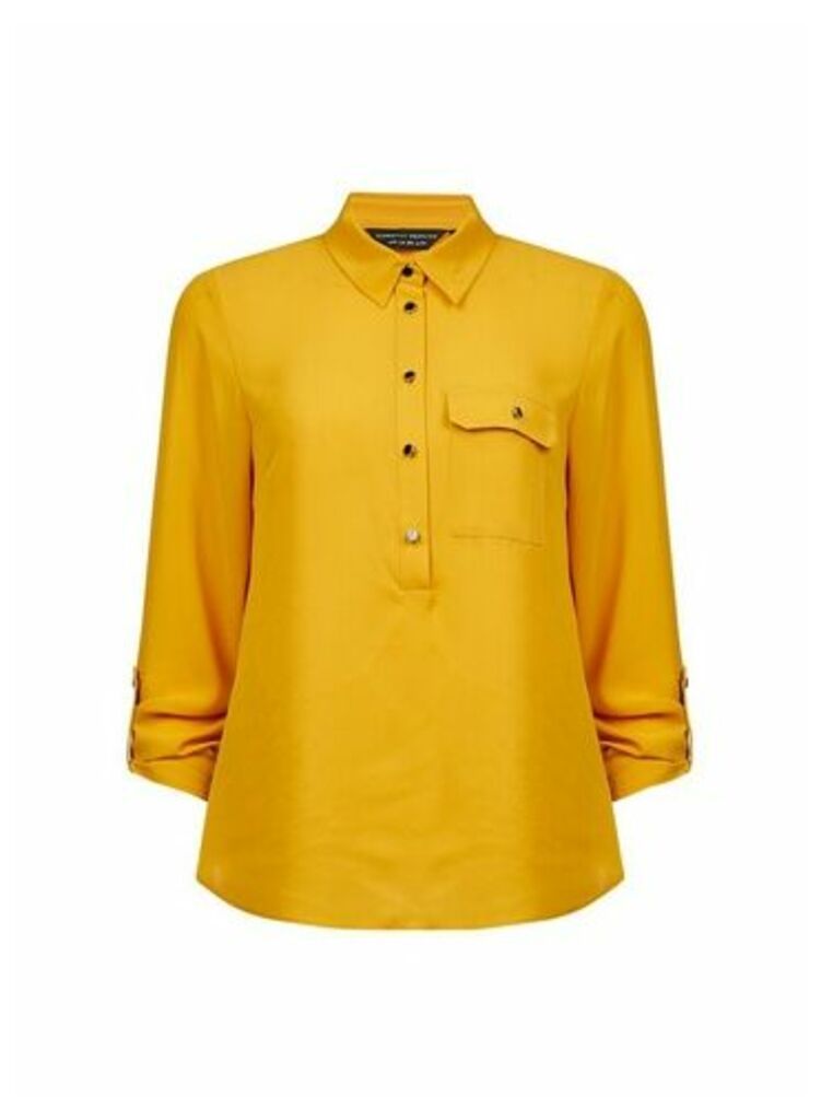 Womens Yellow Roll Sleeve Shirt, Yellow