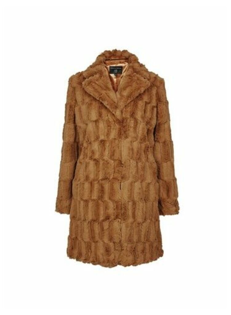 Womens Brown Squiggle Faux Fur Coat, Brown