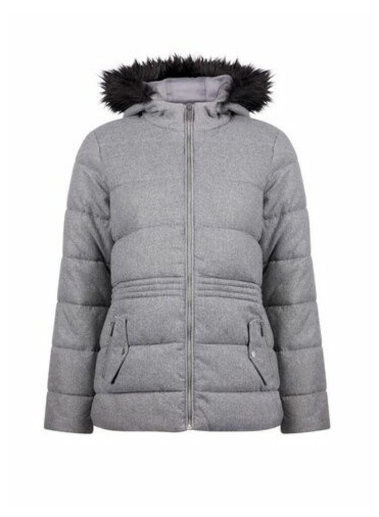 Womens Grey Short Padded Coat, Grey