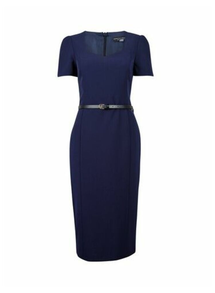 Womens Navy Belted Tailored Dress - Blue, Blue