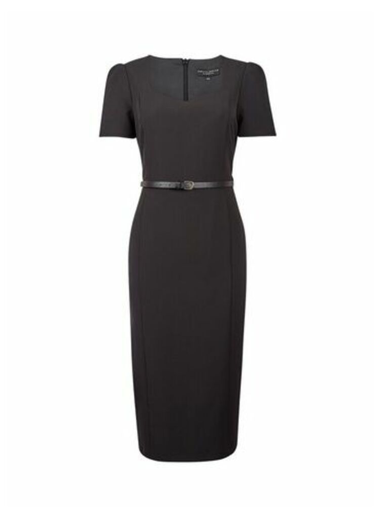 Womens Black Belted Tailored Dress, Black