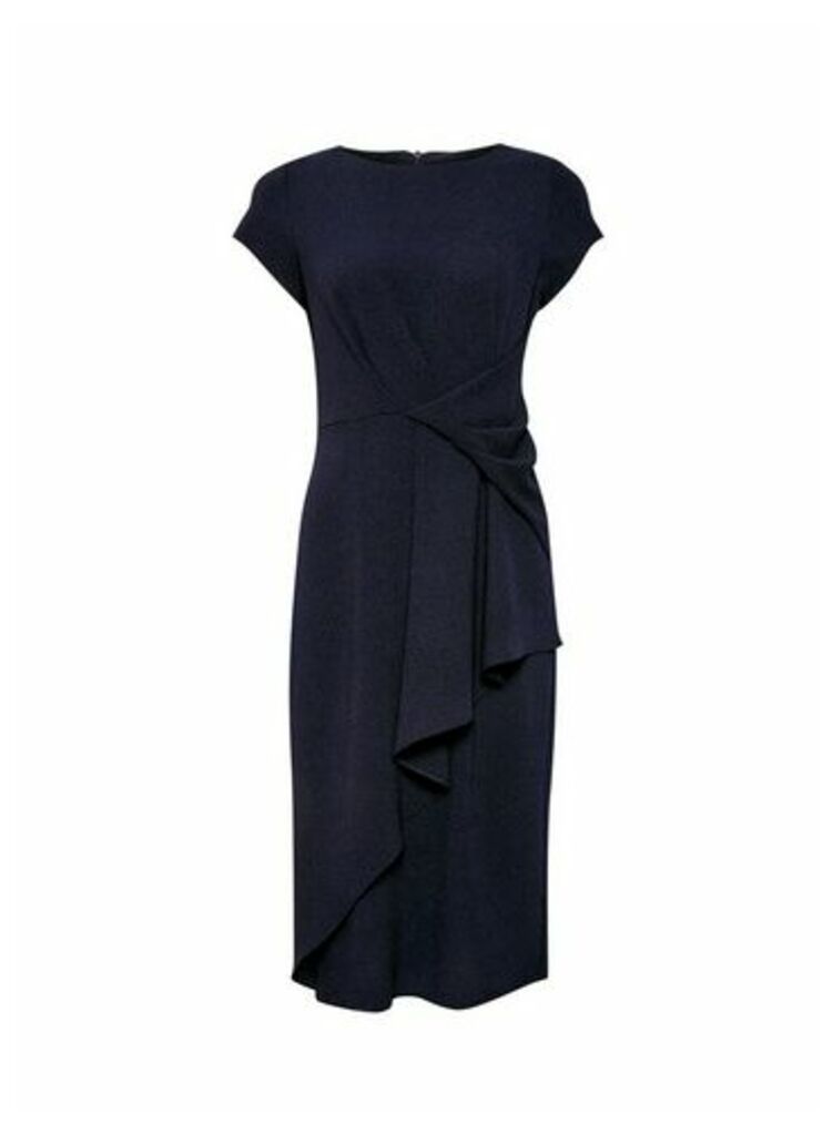 Womens Luxe Navy Crepe Manipulated Dress - Blue, Blue