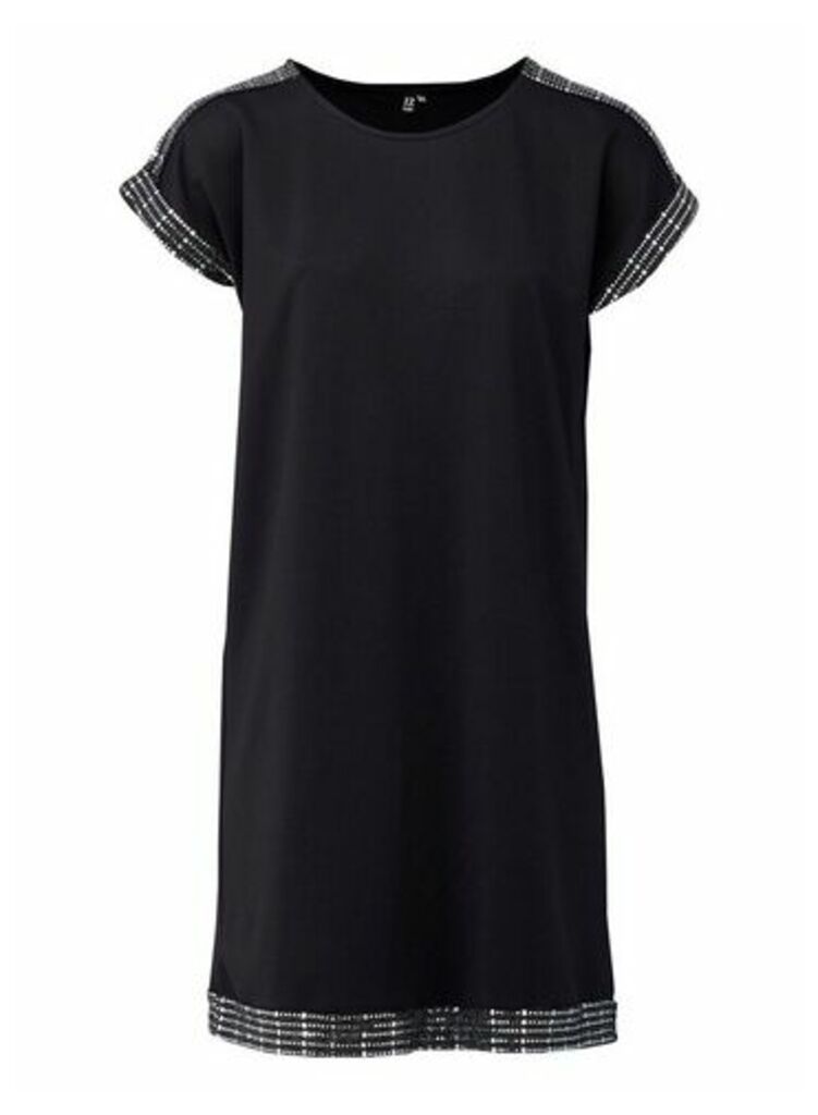 Womens *Izabel London Black Sequin Trim Shift Dress, Black