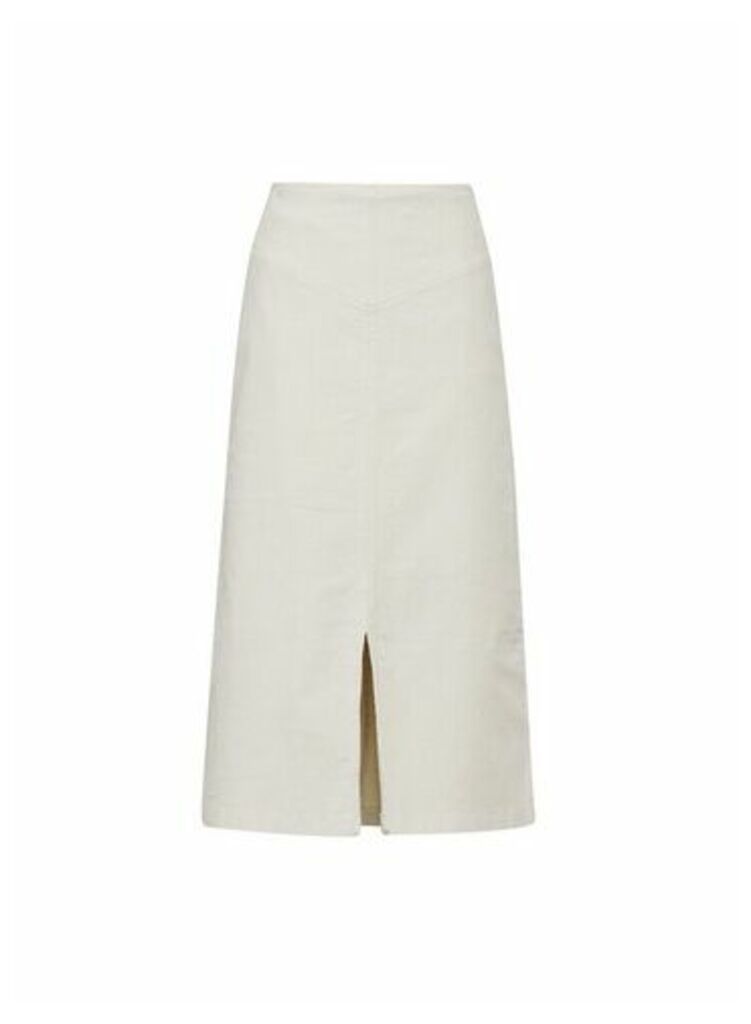 Womens White A-Line Corduroy Midi Skirt, White