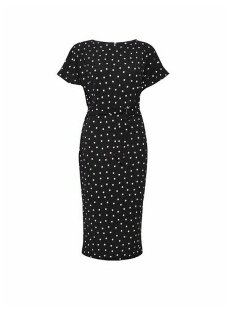 Womens Black Spot Print D-Ring Midi Dress, Black