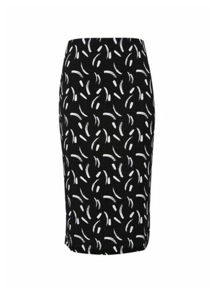 Womens Black Monochrome Print Scuba Pencil Skirt, Black