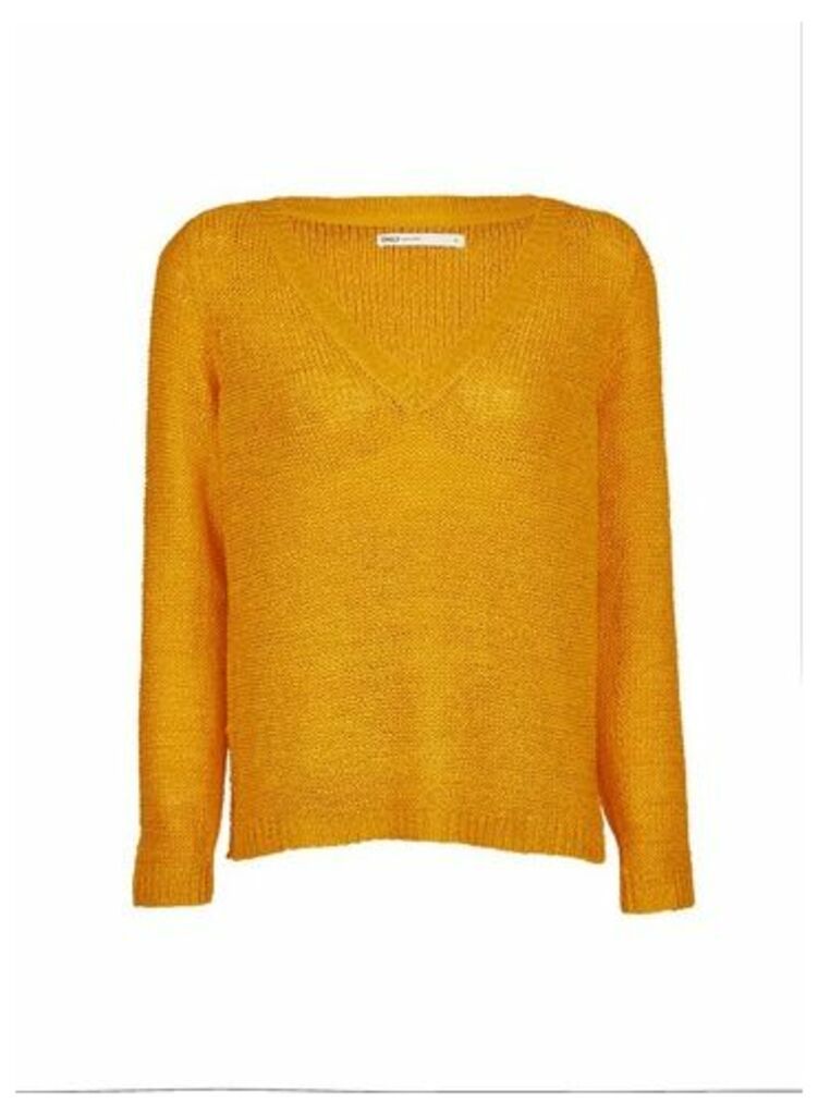 Womens Only Yellow V-Neck Jumper, Yellow