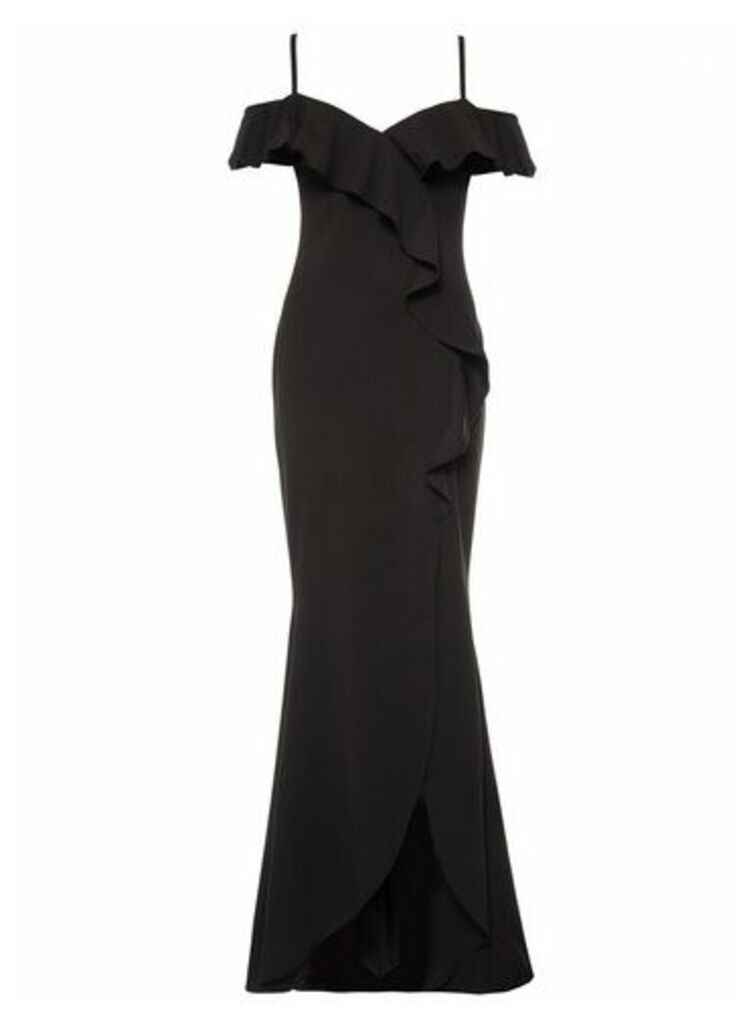 Womens *Quiz Black Ruffle Crepe Maxi Dress, Black
