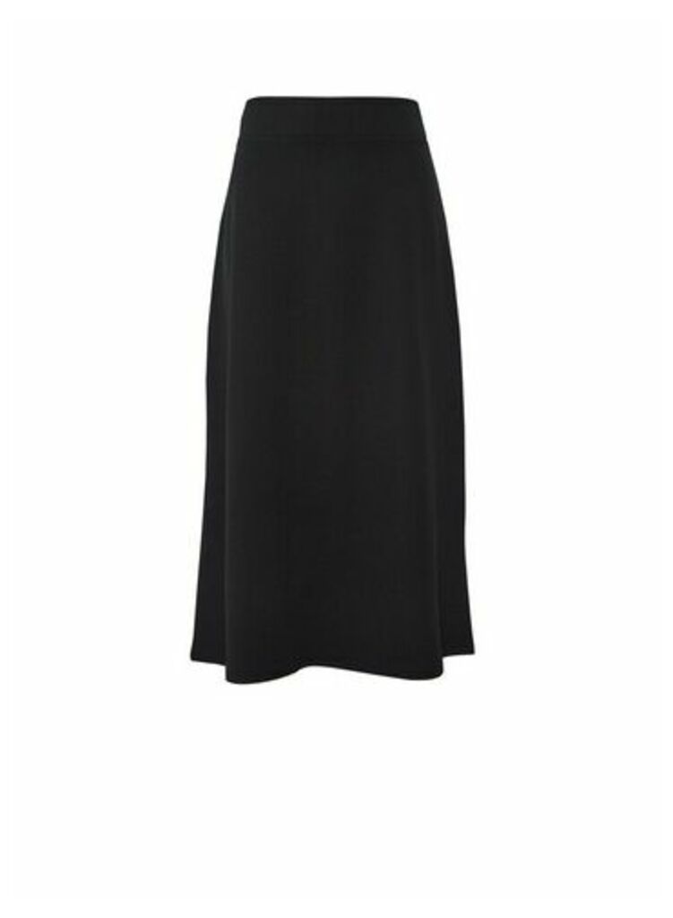 Womens Black Twill Midi Skirt, Black
