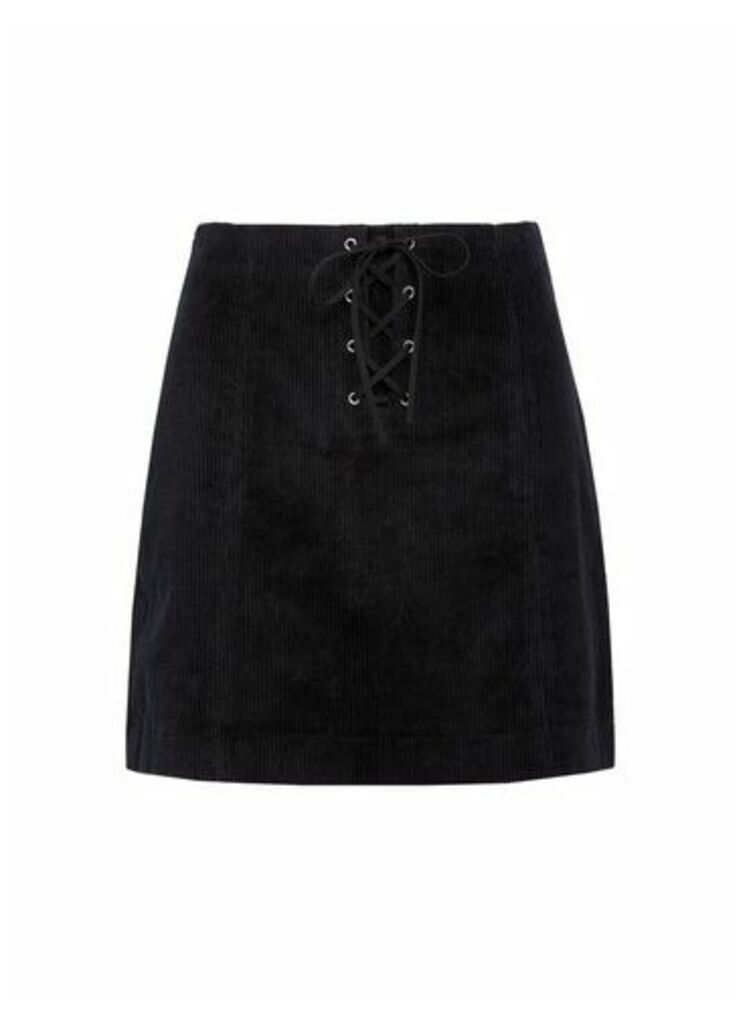 Womens Lola Skye Black Corduroy Lace Skirt, Black