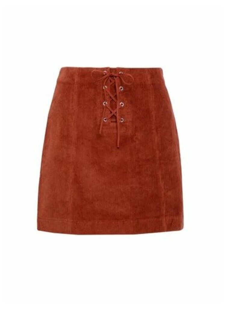 Womens Lola Skye Orange Corduroy Lace Skirt, Orange