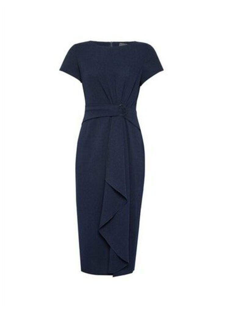 Womens Luxe Navy Manipulated Ring Crepe Dress - Blue, Blue