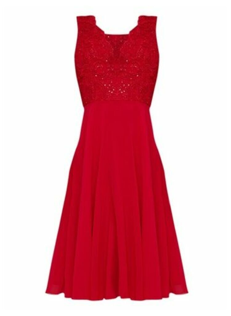 Womens Chi Chi London Red Embellished Midi Skater Dress, Red