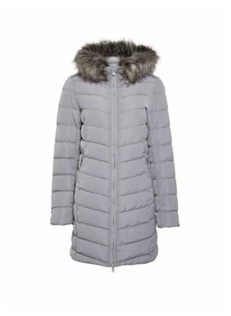 Womens Only Grey Quiled Coat, Grey