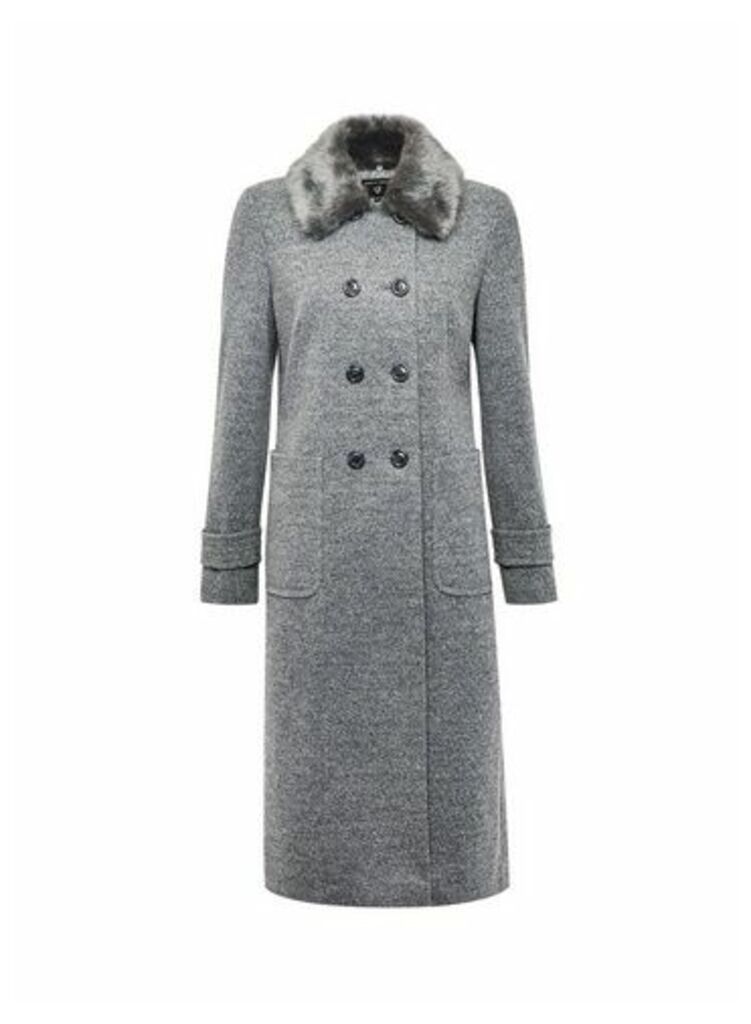 Womens Grey Faux Fur Collar 'Dolly' Coat, Grey