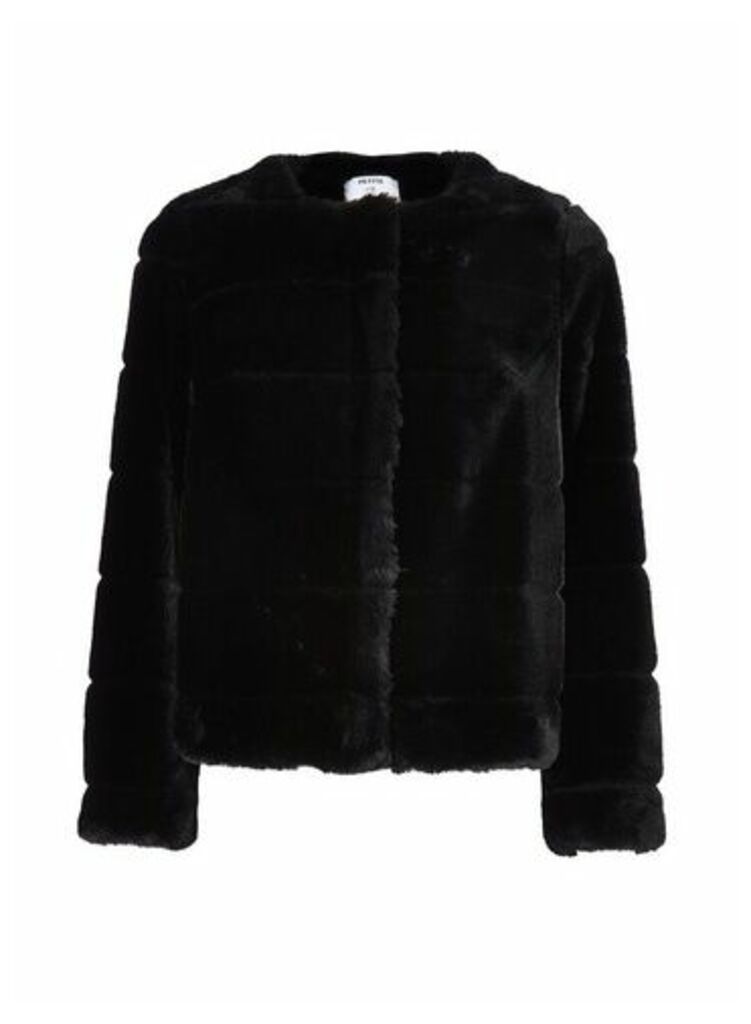 Womens Petite Black Faux Fur Coat, Black